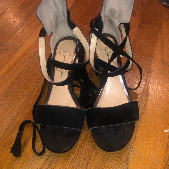 Jessica Simpson black ankle wrap block heels - Picture 4 of 4